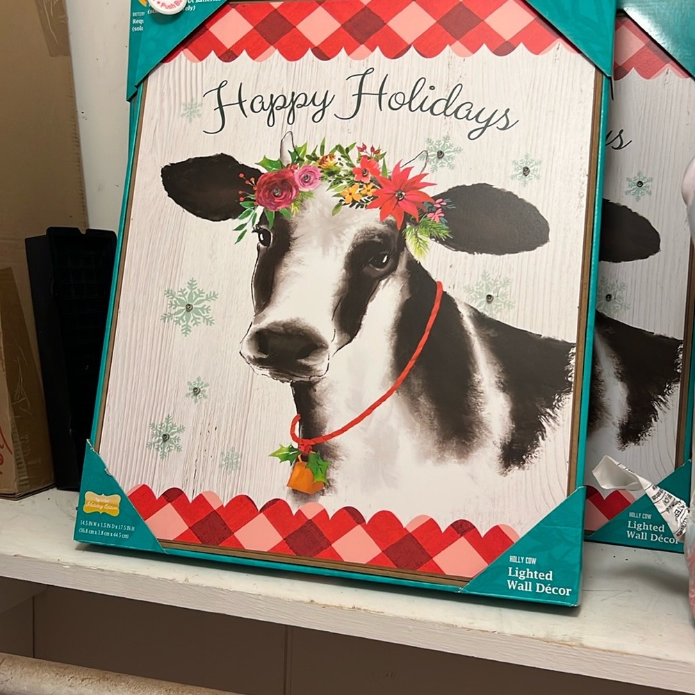 The Pioneer Woman Happy Holidays Cow Wall Decor - Red and Green - Picture 7 of 12